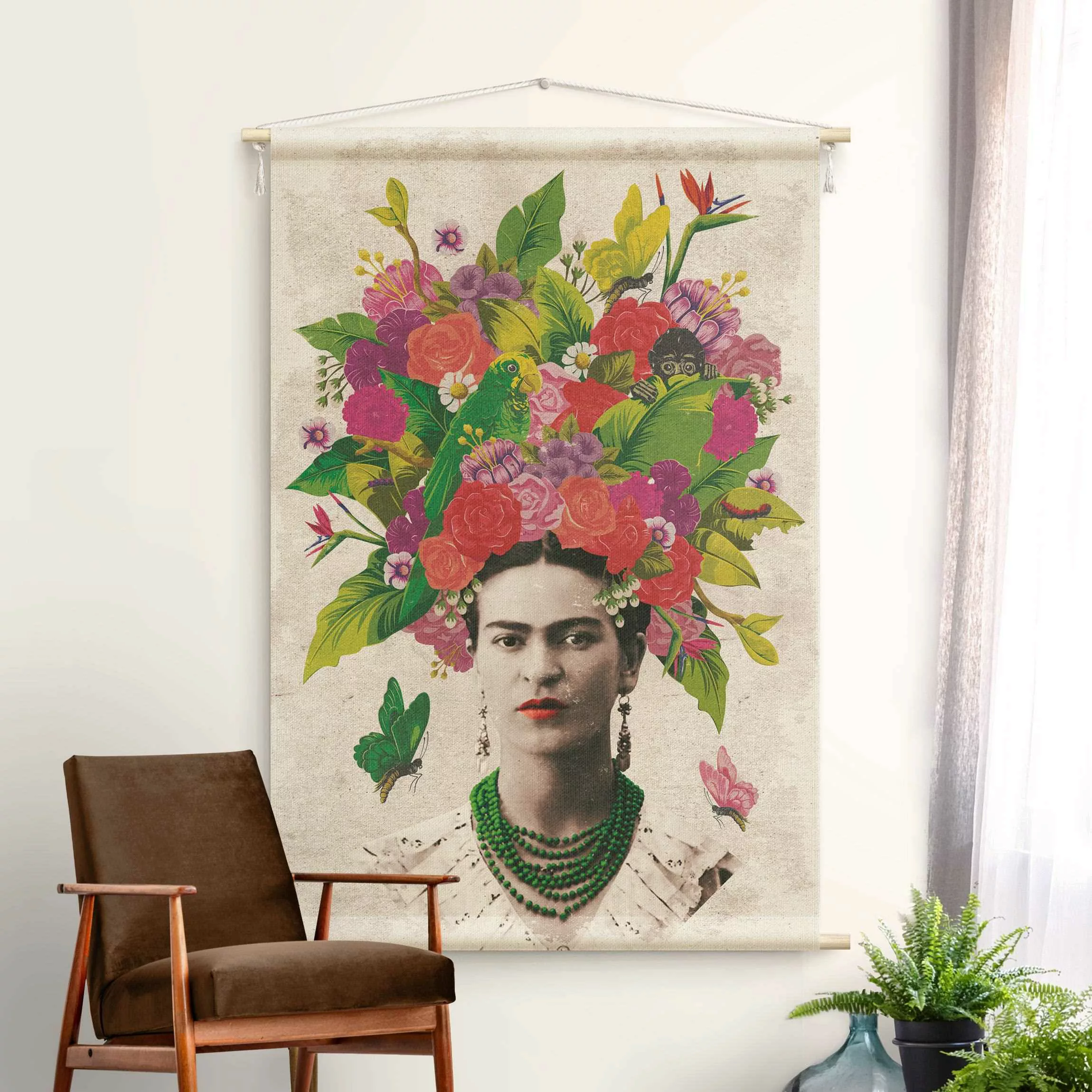 Wandteppich Frida Kahlo - Blumenportrait günstig online kaufen