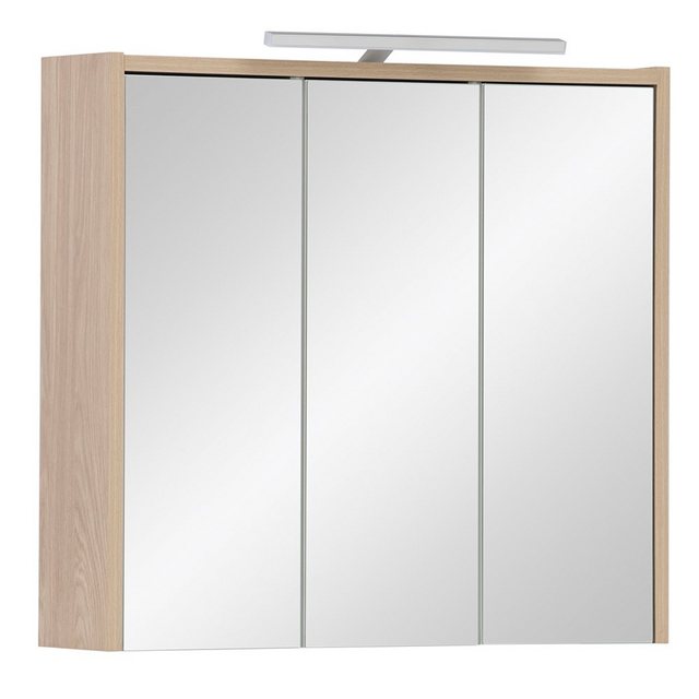 Lomadox Spiegelschrank ESPOO-80 Eiche hell, 3 Türen, Beleuchtung, 65 cm bre günstig online kaufen