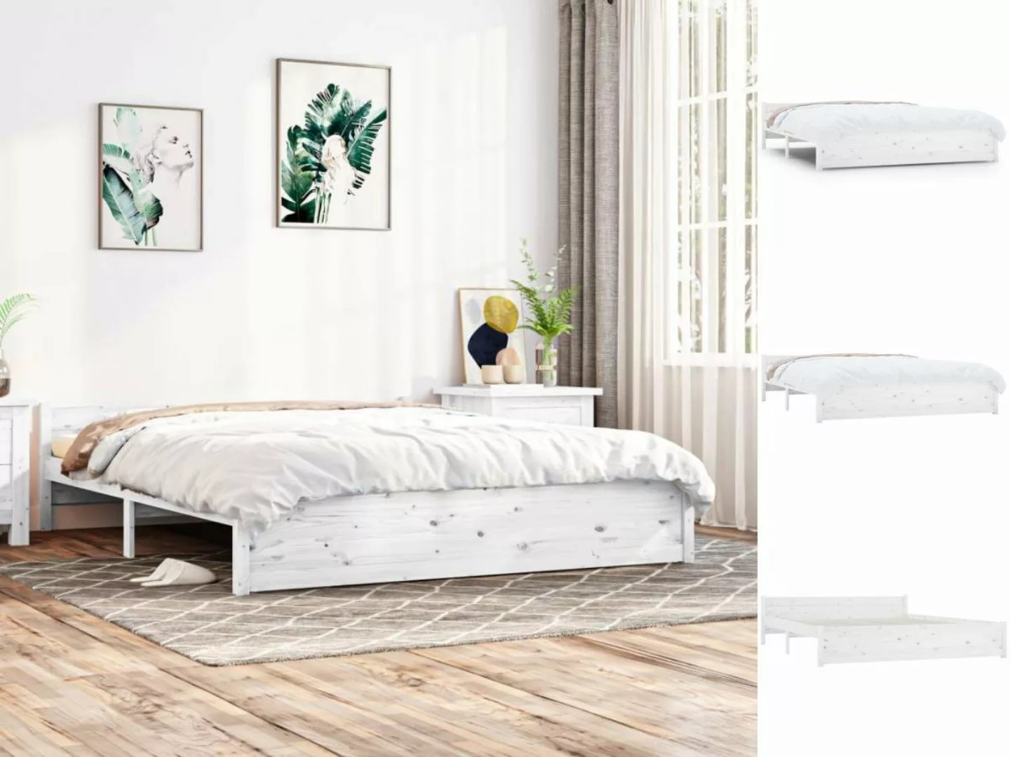 vidaXL Bettgestell Massivholzbett Weiß 160x200 cm Bett Bettgestell Doppelbe günstig online kaufen