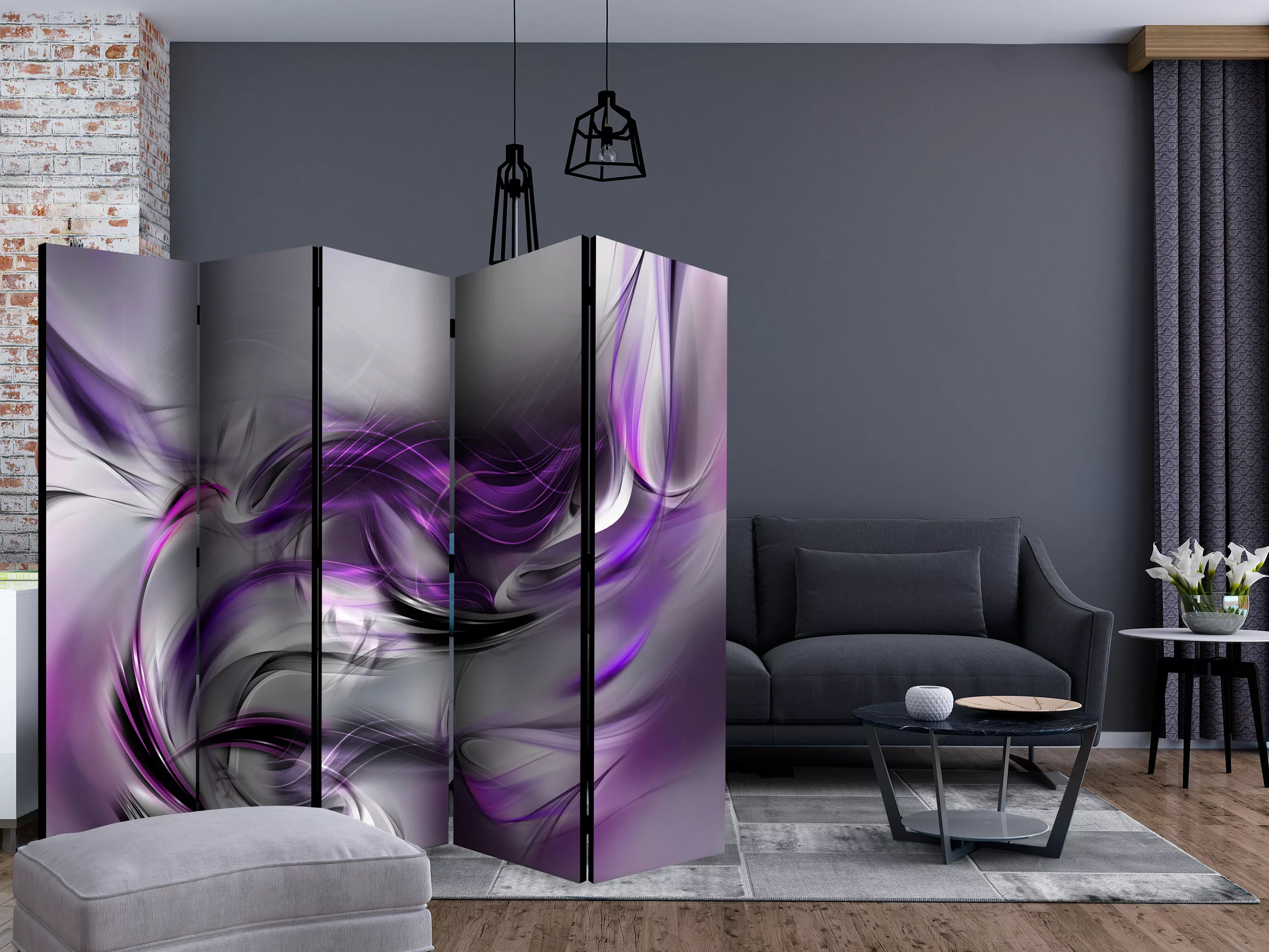 5-teiliges Paravent - Purple Swirls Ii Ii [room Dividers] günstig online kaufen