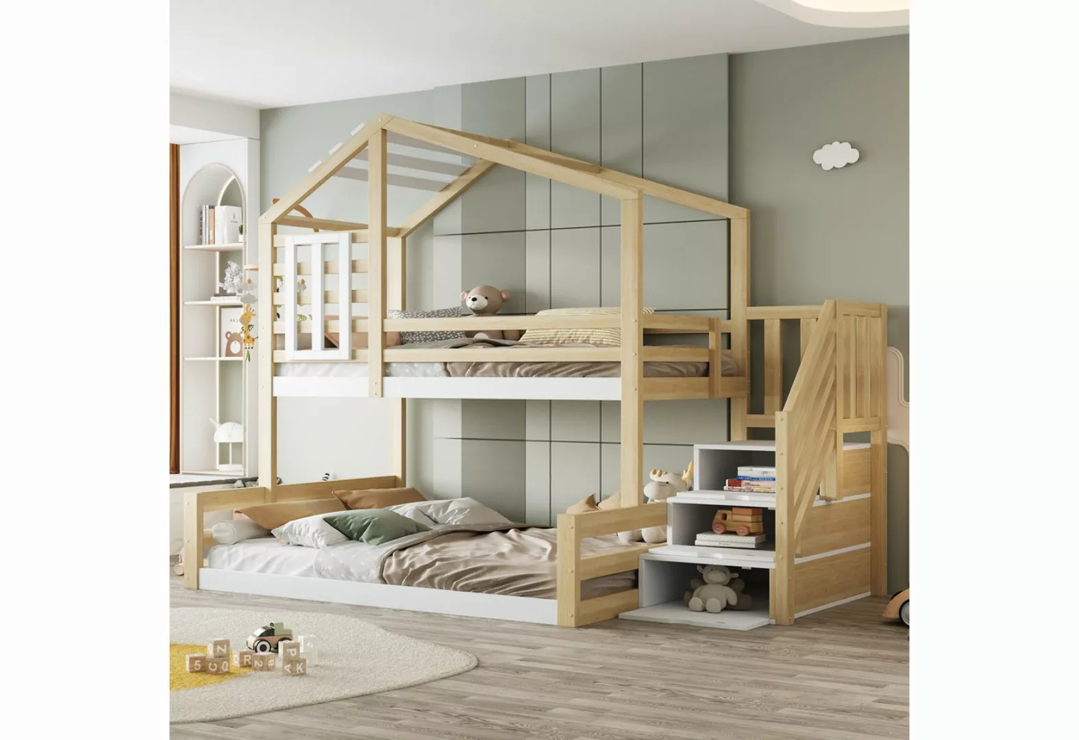 Flieks Etagenbett, Kinderbett 90x200cm+140x200cm mit Haus-Fenster-Design, S günstig online kaufen