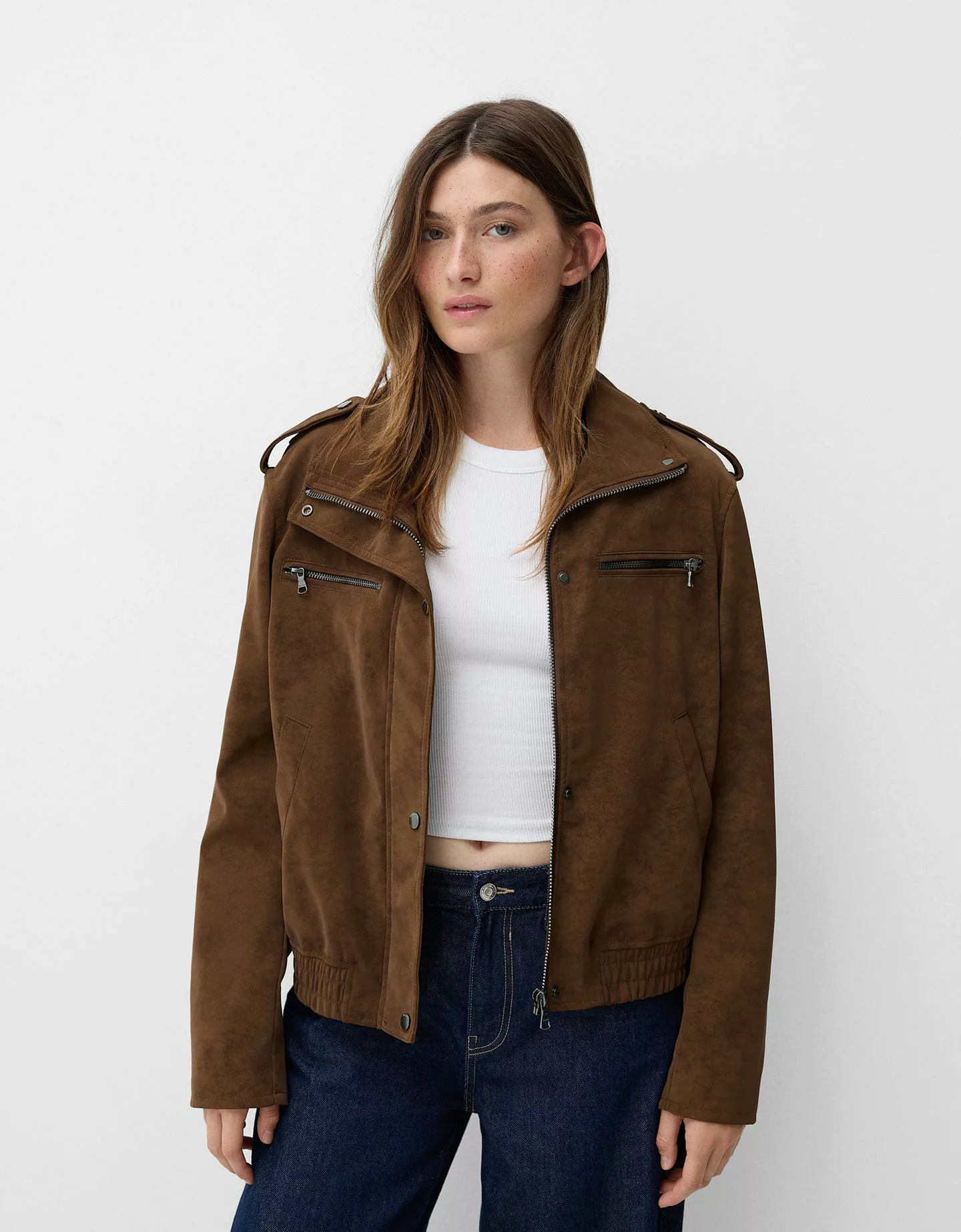 Bershka Jacke Aus Wildlederimitat Damen S Braun günstig online kaufen