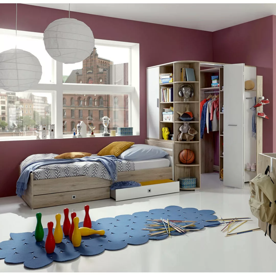 Teenager Zimmer komplett Set mit Eckkleiderschrank inkl. Beleuchtung JOHANN günstig online kaufen