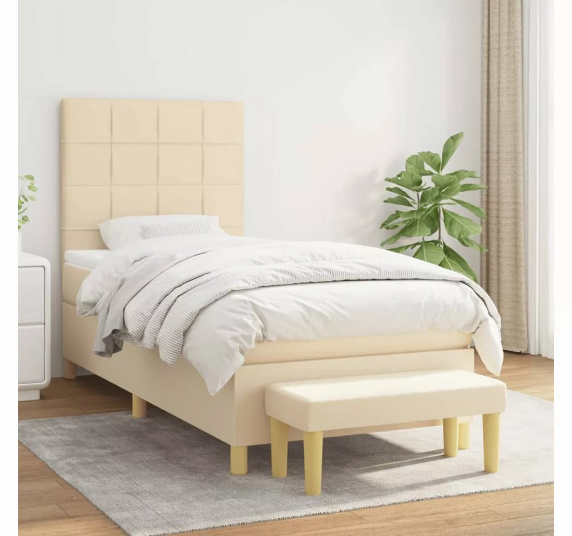 vidaXL Bett Boxspringbett mit Matratze Creme 90x200 cm Stoff günstig online kaufen