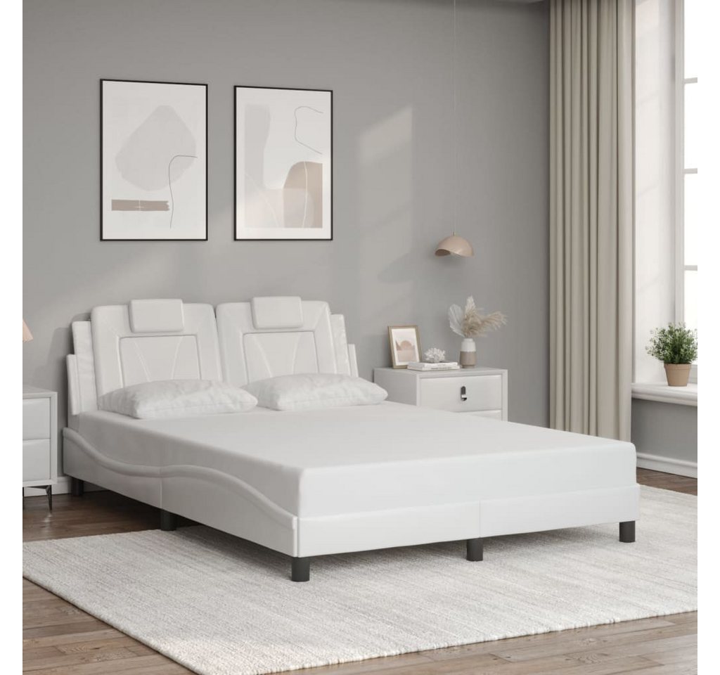 vidaXL Bett Bettgestell mit Kopfteil Weiß 140x200 cm Kunstleder günstig online kaufen