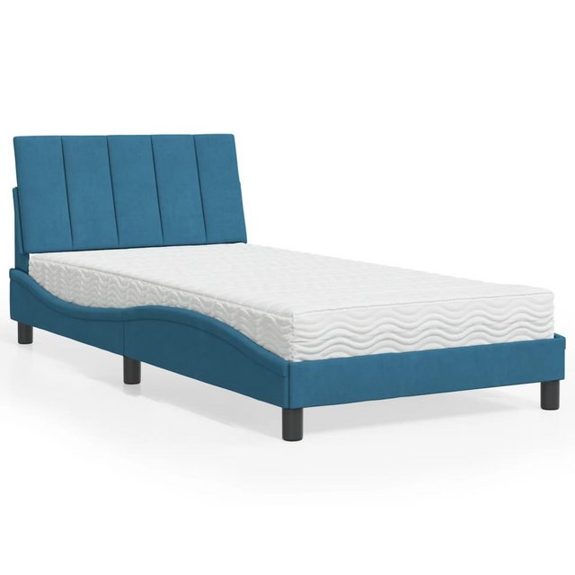 vidaXL Bett Bett mit Matratze Blau 100x200 cm Samt günstig online kaufen