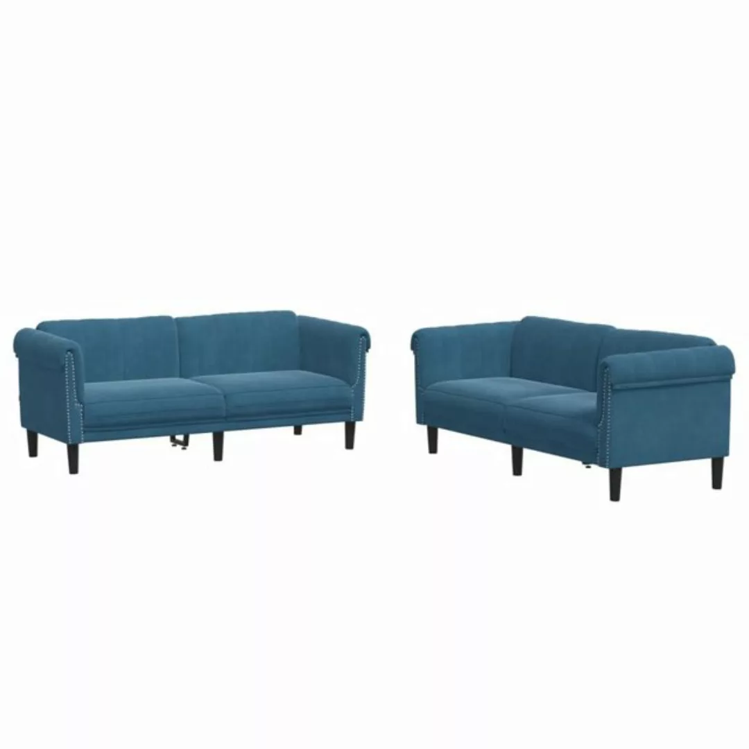 vidaXL Sofa 2-tlg. Sofagarnitur Blau Samt günstig online kaufen