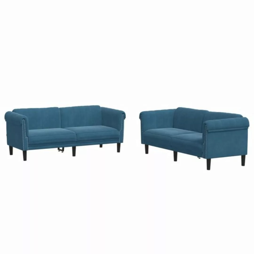 vidaXL Sofa, 2-tlg. Sofagarnitur Blau Samt günstig online kaufen