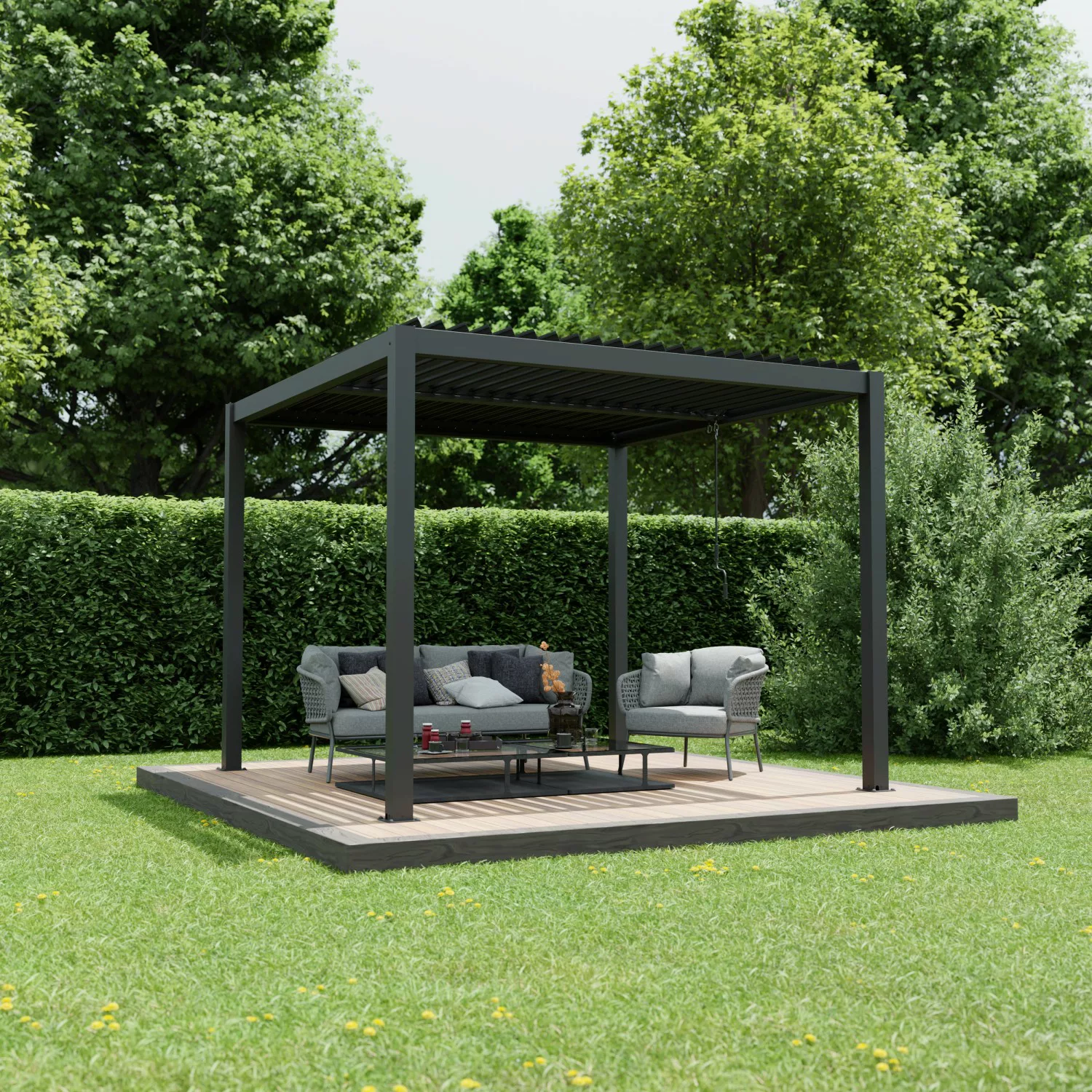 Ximax Pergola Shade Aluminium 300 cm x 300 cm Dunkelgrau inkl. Beleuchtung günstig online kaufen