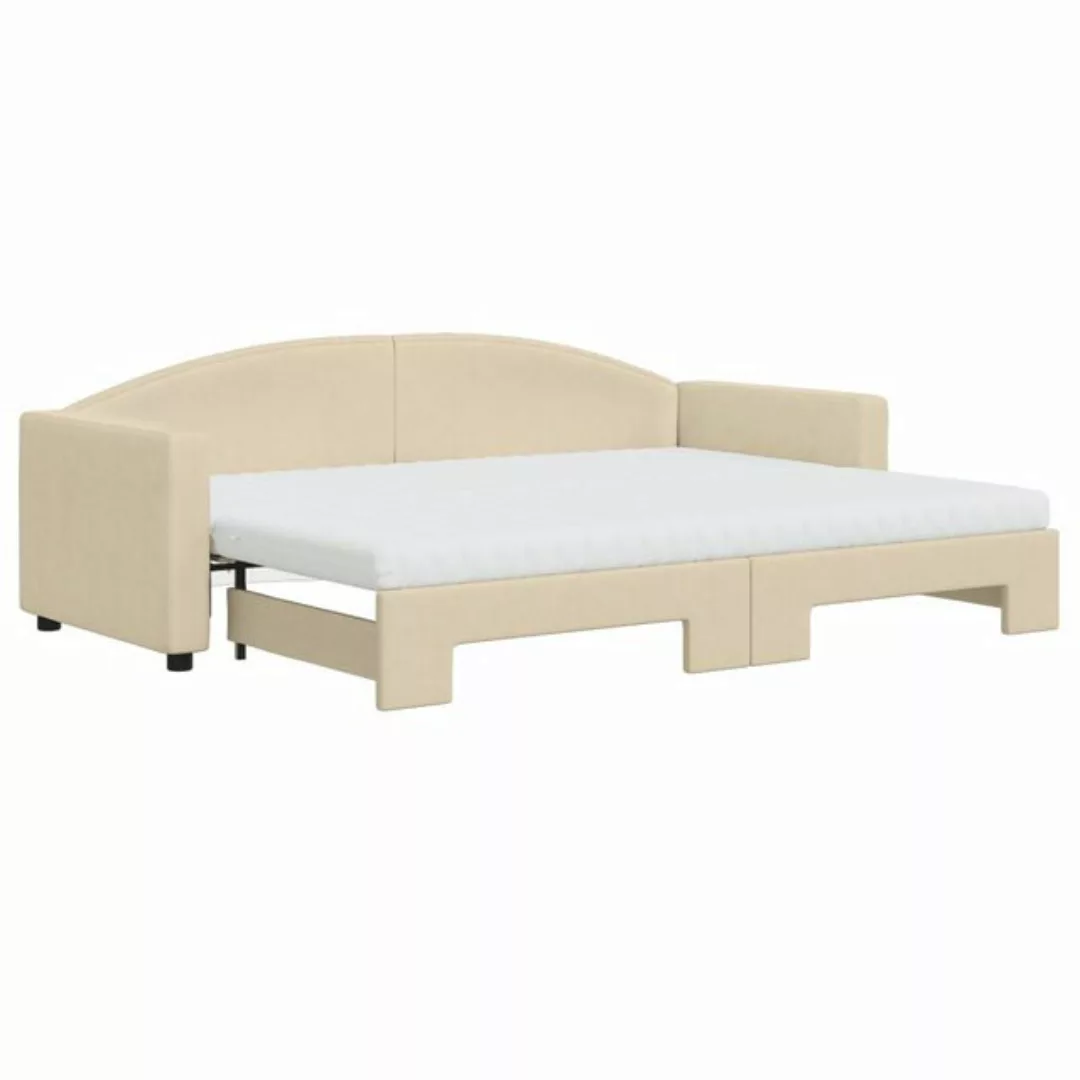 vidaXL Bett Tagesbett Ausziehbar mit Matratzen Creme 80x200 cm Stoff günstig online kaufen