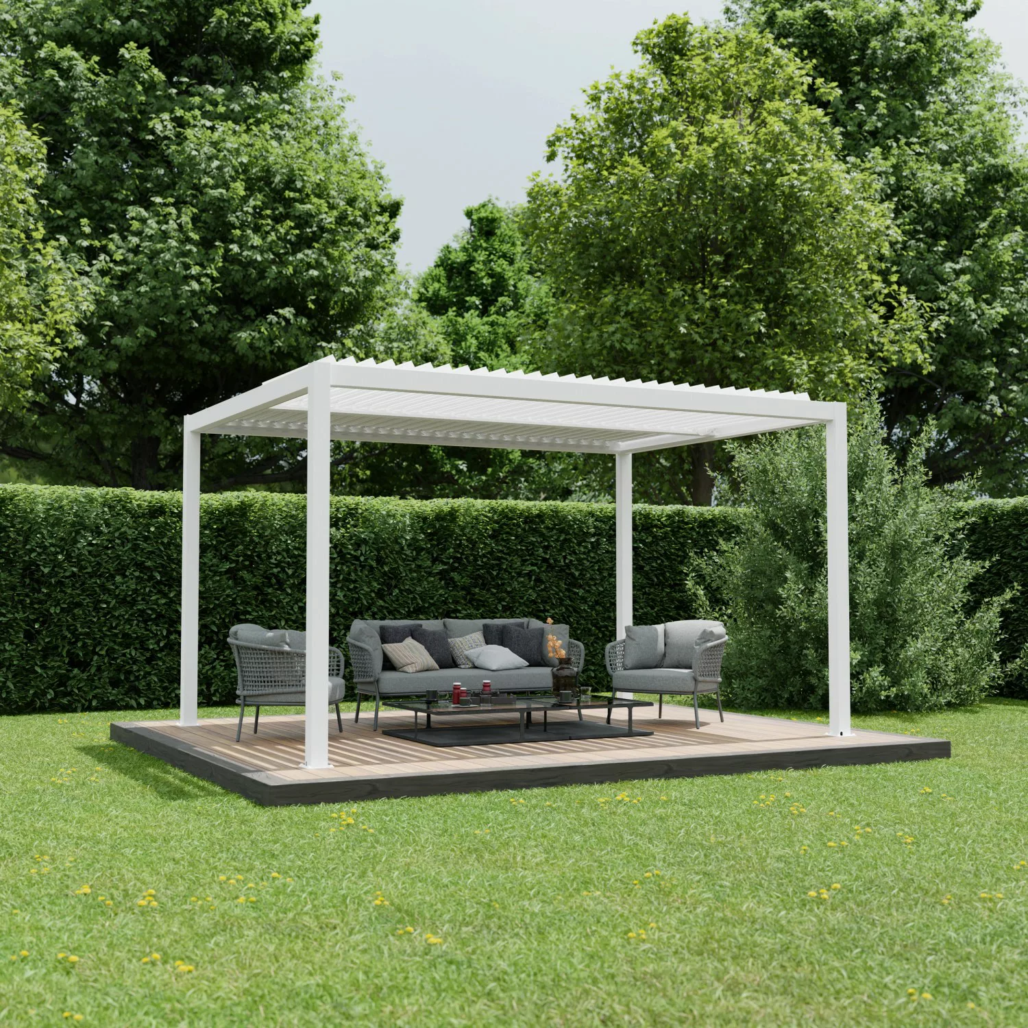 Ximax Pergola Shade Aluminium Elektrisch 300 cm x 400 cm Weiß mit Beleuchtu günstig online kaufen