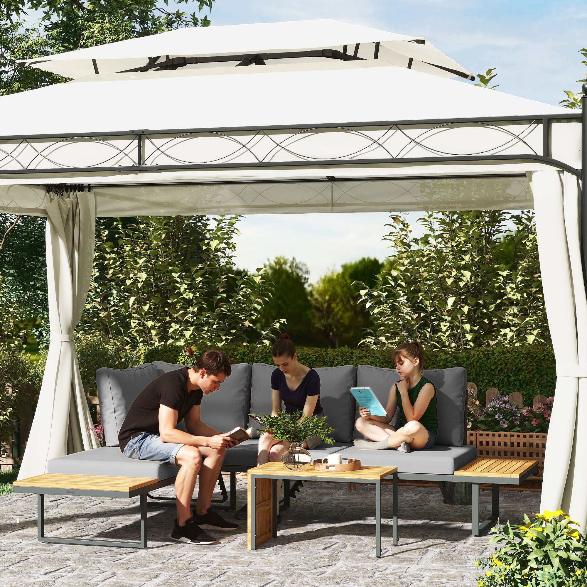 Outsunny Ecksofa Gartenmöbel-Set für 6 Personen aus Akazienholz mit Sofas u günstig online kaufen