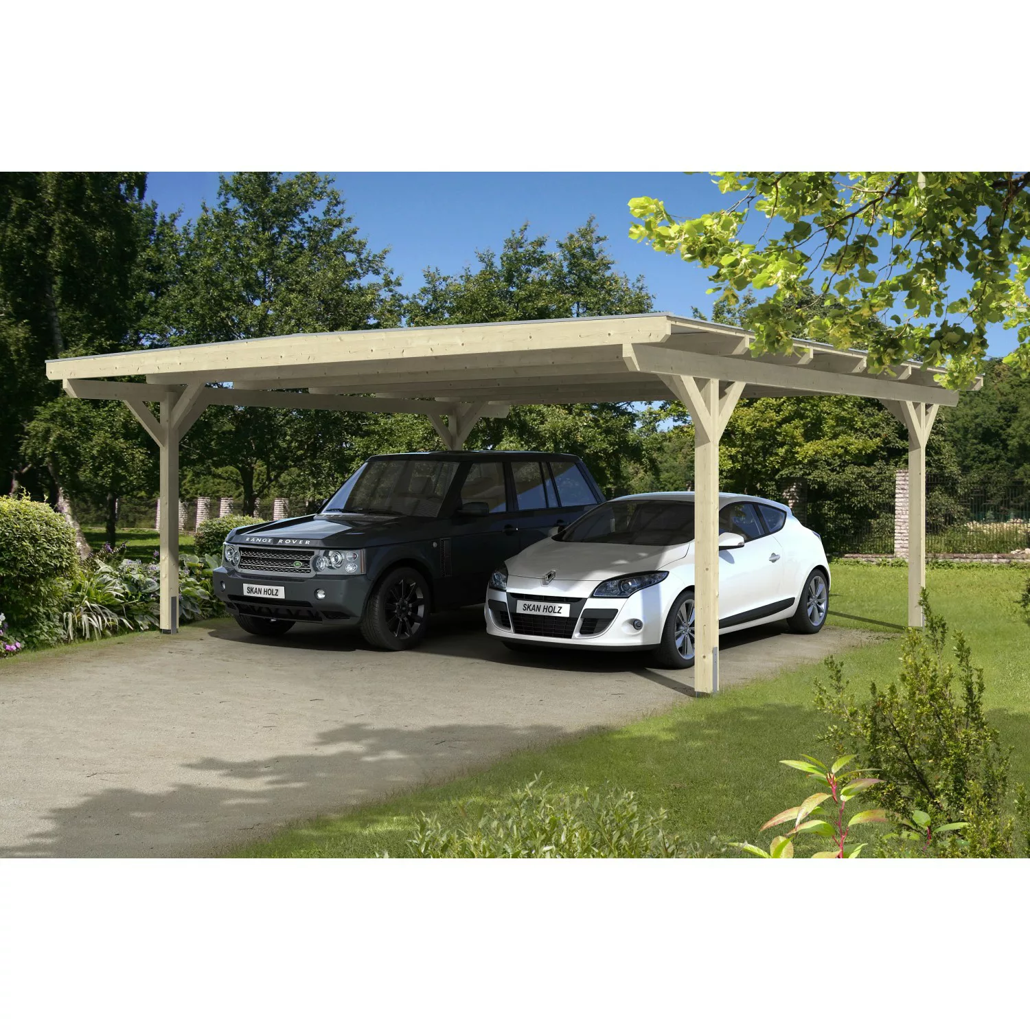 Skan Holz Flachdach-Carport Odenwald 640 cm x 648 cm gerade Kopfbänder günstig online kaufen