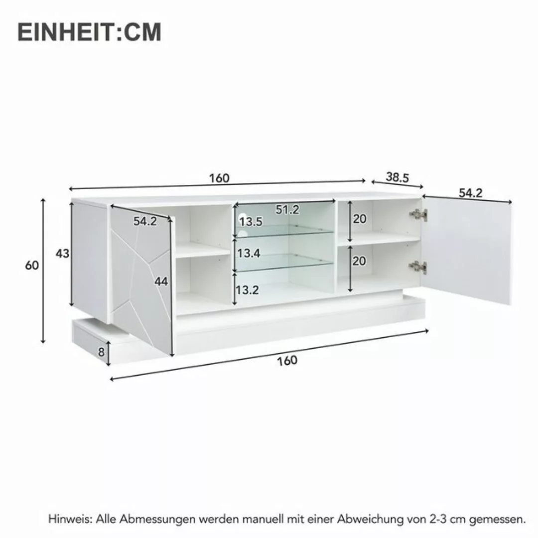 Odikalo TV-Schrank Sideboard Lowboard Hochglanz Schrank Verstellbare Glasab günstig online kaufen