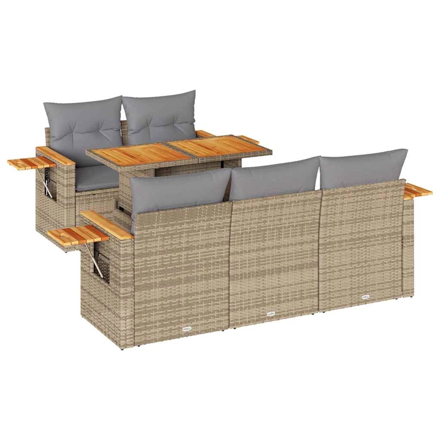 vidaXL 6-Tlg Garten-Sofagarnitur mit Kissen Beige Poly Rattan Akazie 332755 günstig online kaufen