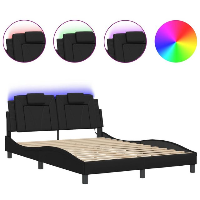 vidaXL Bett, Bettgestell mit LED Schwarz 140x200 cm Kunstleder günstig online kaufen