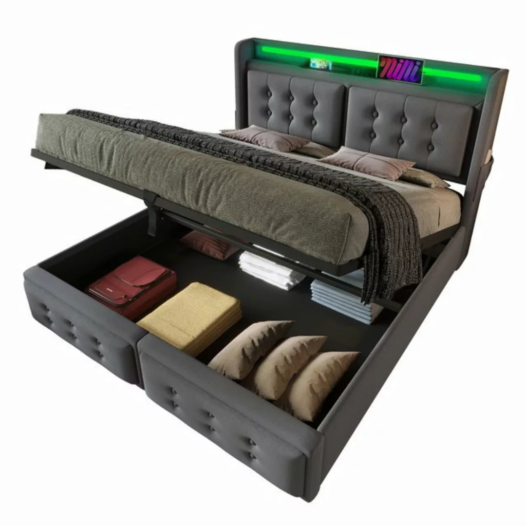 TavilaEcon Boxspringbett Doppelbett mit Led-Kopfteil und USB Typ C Ladefunk günstig online kaufen