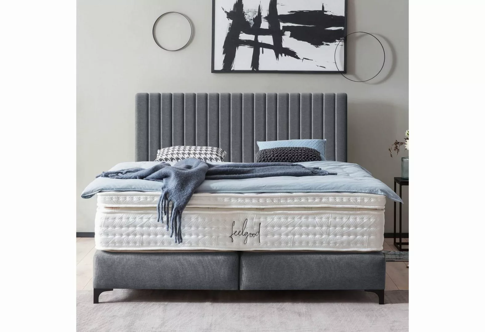 BettCo Boxspringbett Paris (in Anthrazit Webstoff), Pfeifensteppung Design günstig online kaufen