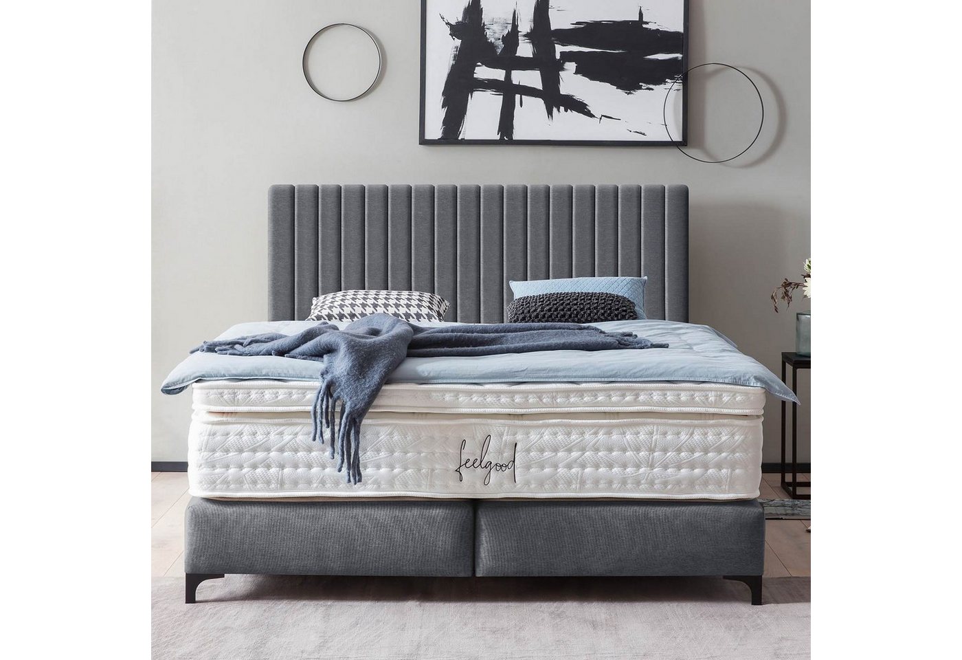 BettCo Boxspringbett Paris (in Anthrazit Webstoff, 200 x 200 cm), Pfeifenst günstig online kaufen