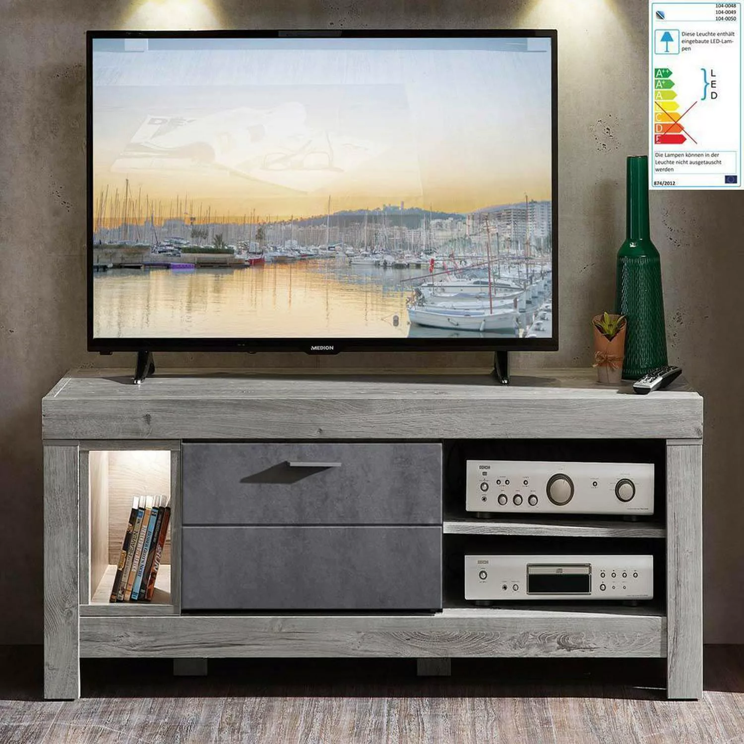 Modernes TV-Lowboard inkl. LED Betonoxid und Haveleiche GRONAU-55 BxHxT: 15 günstig online kaufen