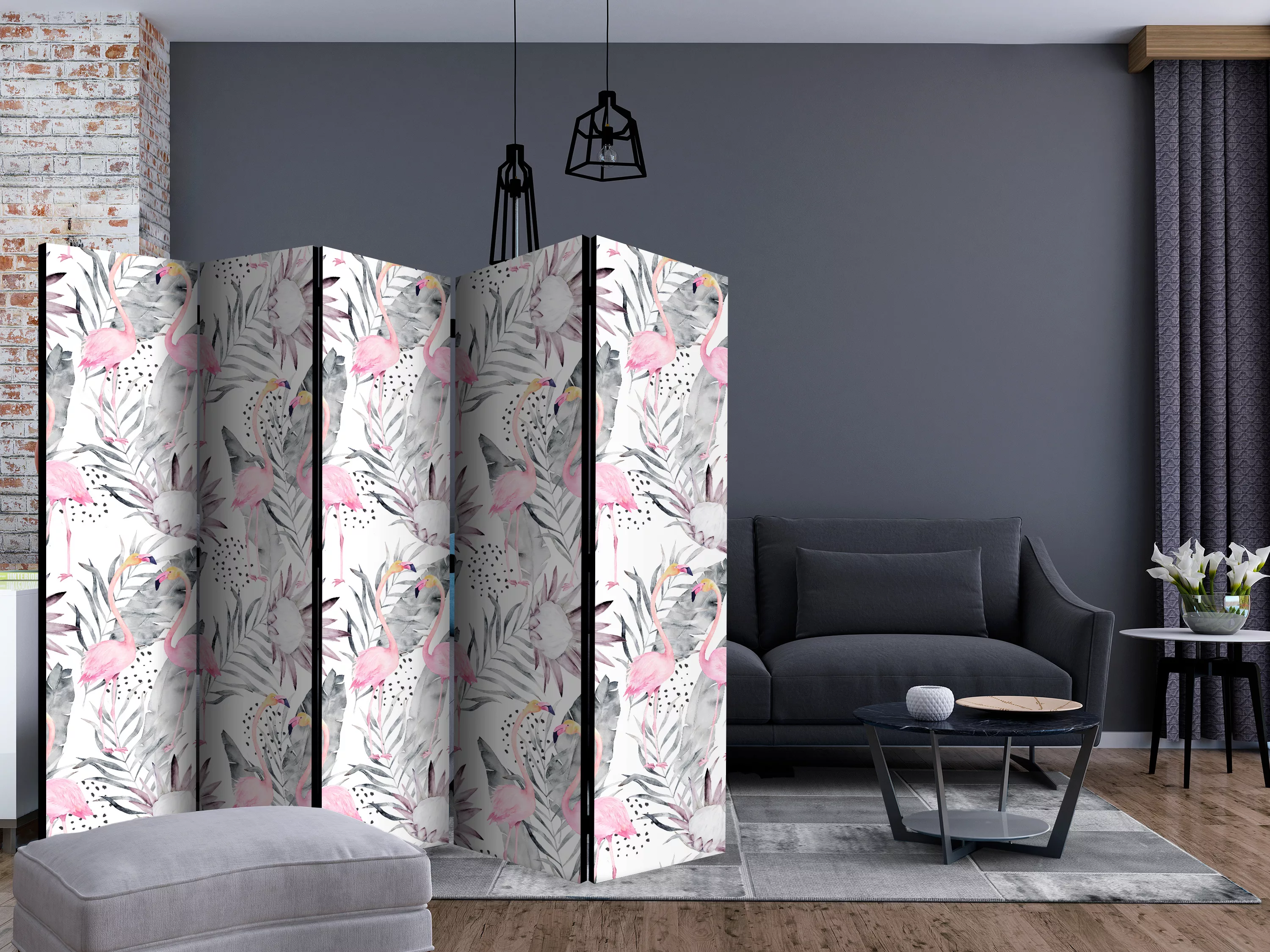 5-teiliges Paravent - Flamingos And Twigs Ii [room Dividers] günstig online kaufen