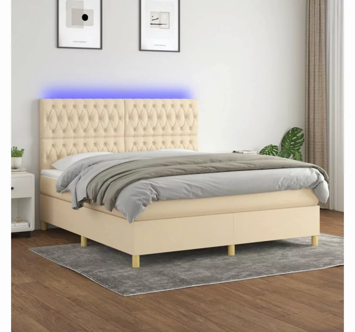 vidaXL Boxspringbett (180 x 200 cm, Knopfheftung Schräg, Creme), mit LED günstig online kaufen