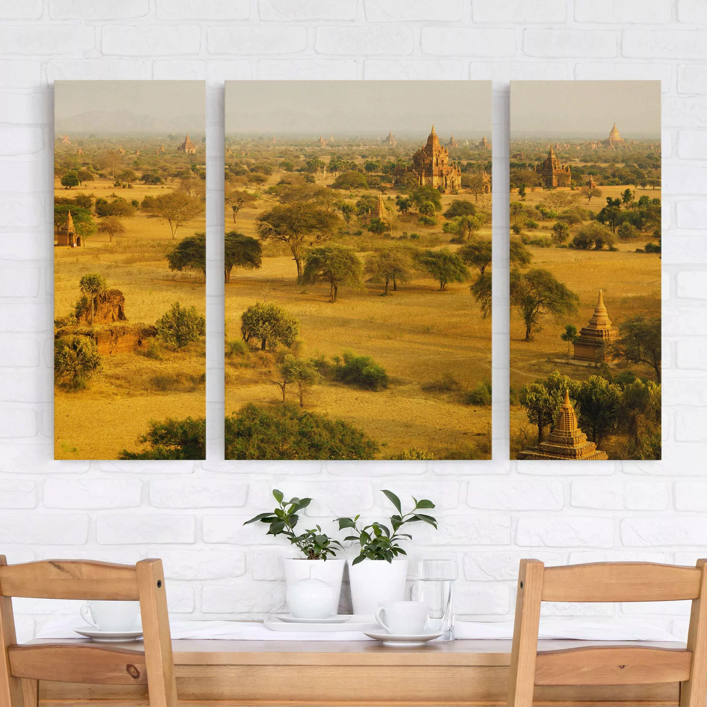 3-teiliges Leinwandbild Natur & Landschaft - Querformat Bagan in Myanmar günstig online kaufen