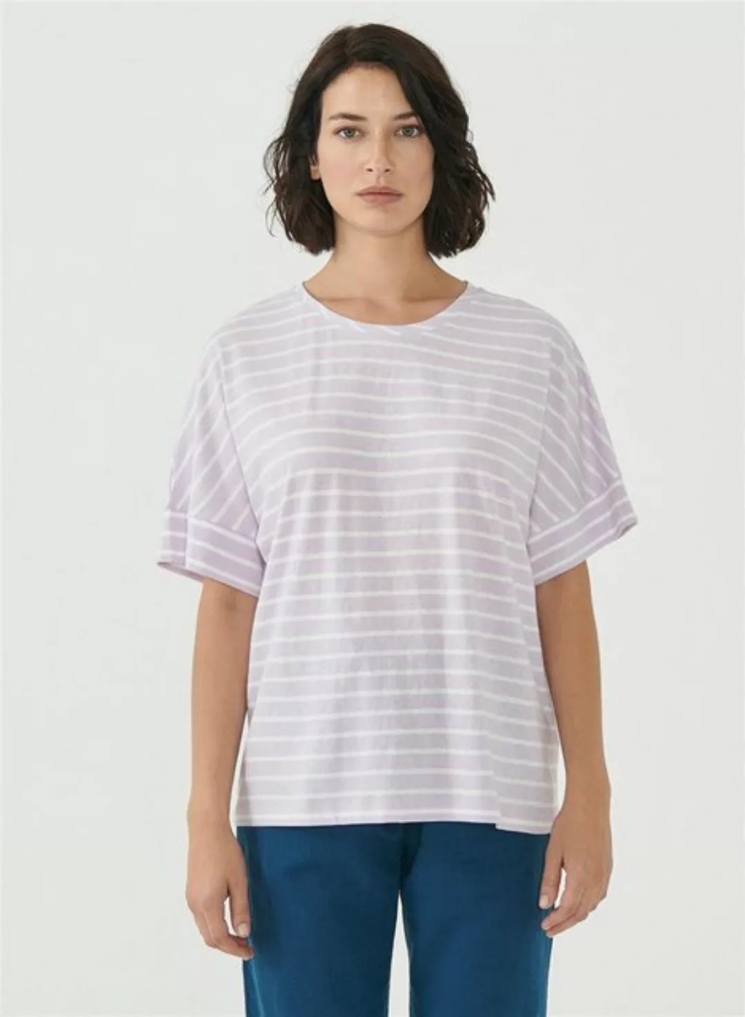 ORGANICATION T-Shirt Women's Striped T-Shirt in Lavender Fog/Off White günstig online kaufen