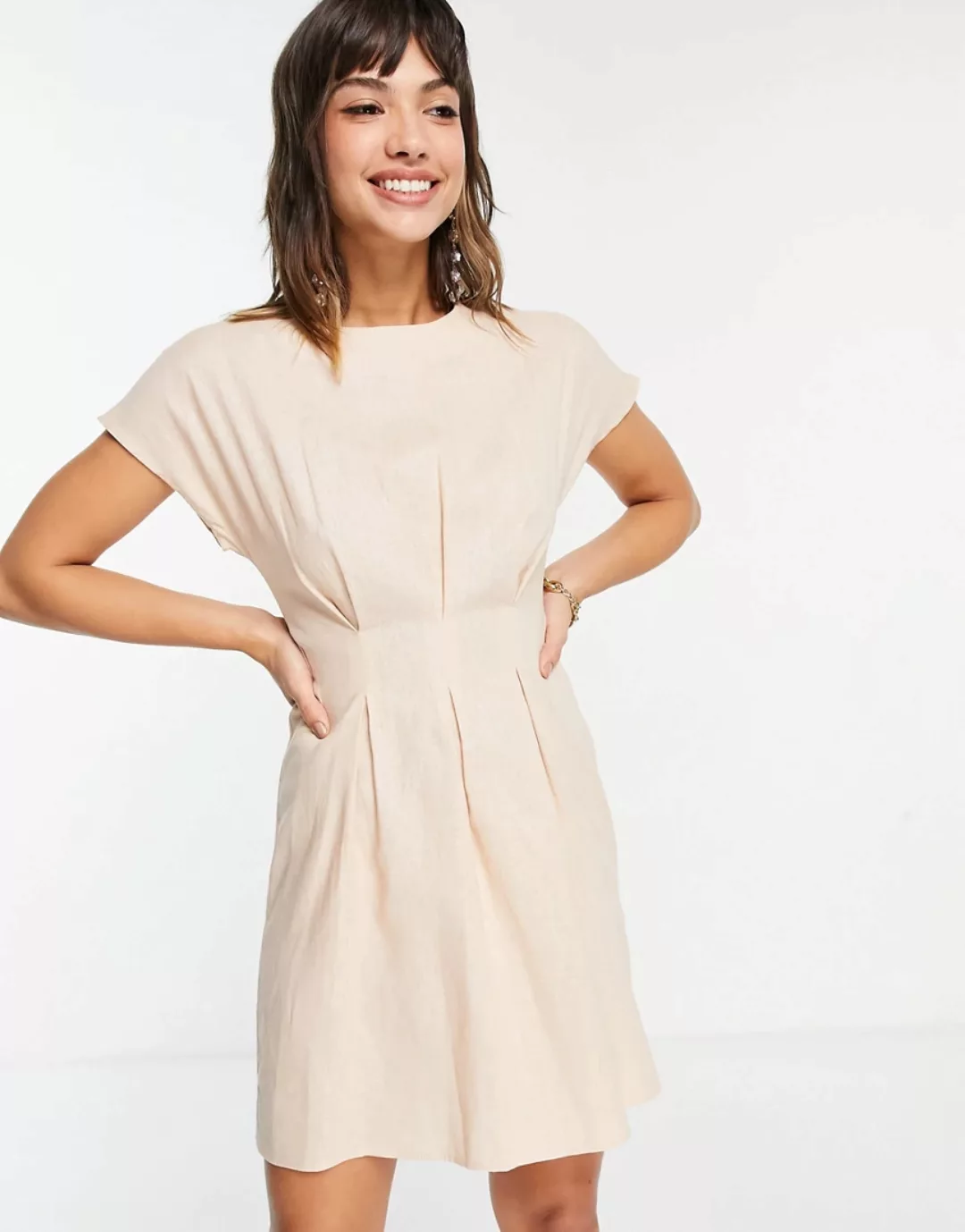 ASOS DESIGN – Minikleid in Stein mit geraffter Taille-Neutral günstig online kaufen