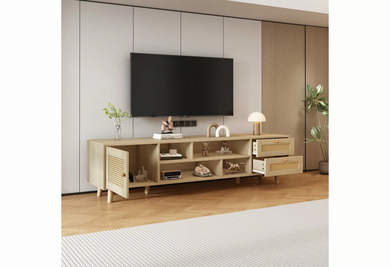 REDOM TV-Schrank Lowboard Unterschrank (2 Schubladen, 1 Tür,für 70-Zoll-Fer günstig online kaufen
