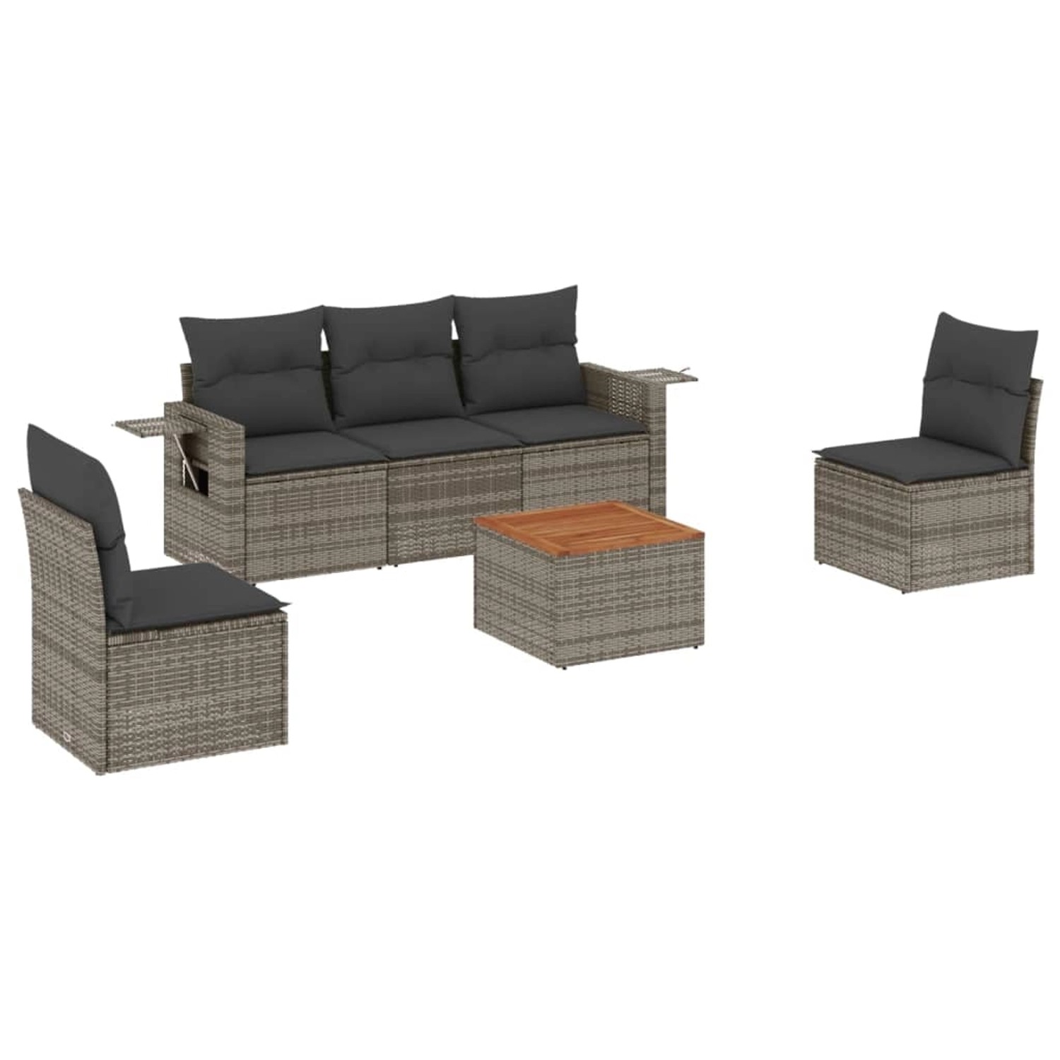 vidaXL 6-Tlg Garten-Sofagarnitur mit Kissen Grau Poly Rattan 3256837 günstig online kaufen