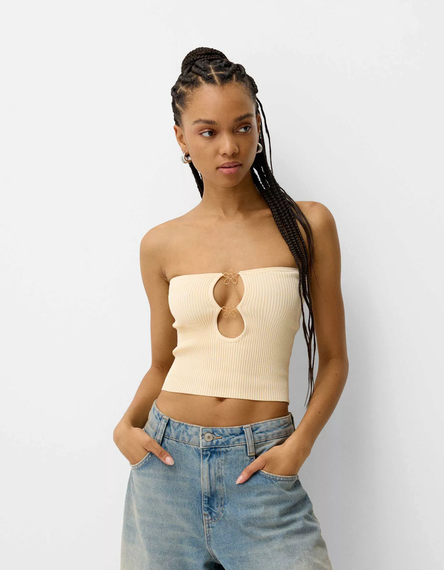 Bershka Bandeau-Top Mit Strass Damen M Rohweiß günstig online kaufen