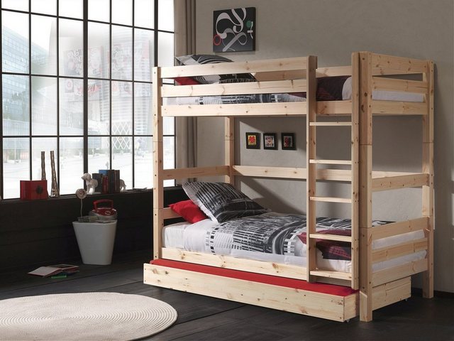 Natur24 Kinderbett Etagenbett mit Bettkasten Pino 90x200cm Kiefer Höhe 180c günstig online kaufen