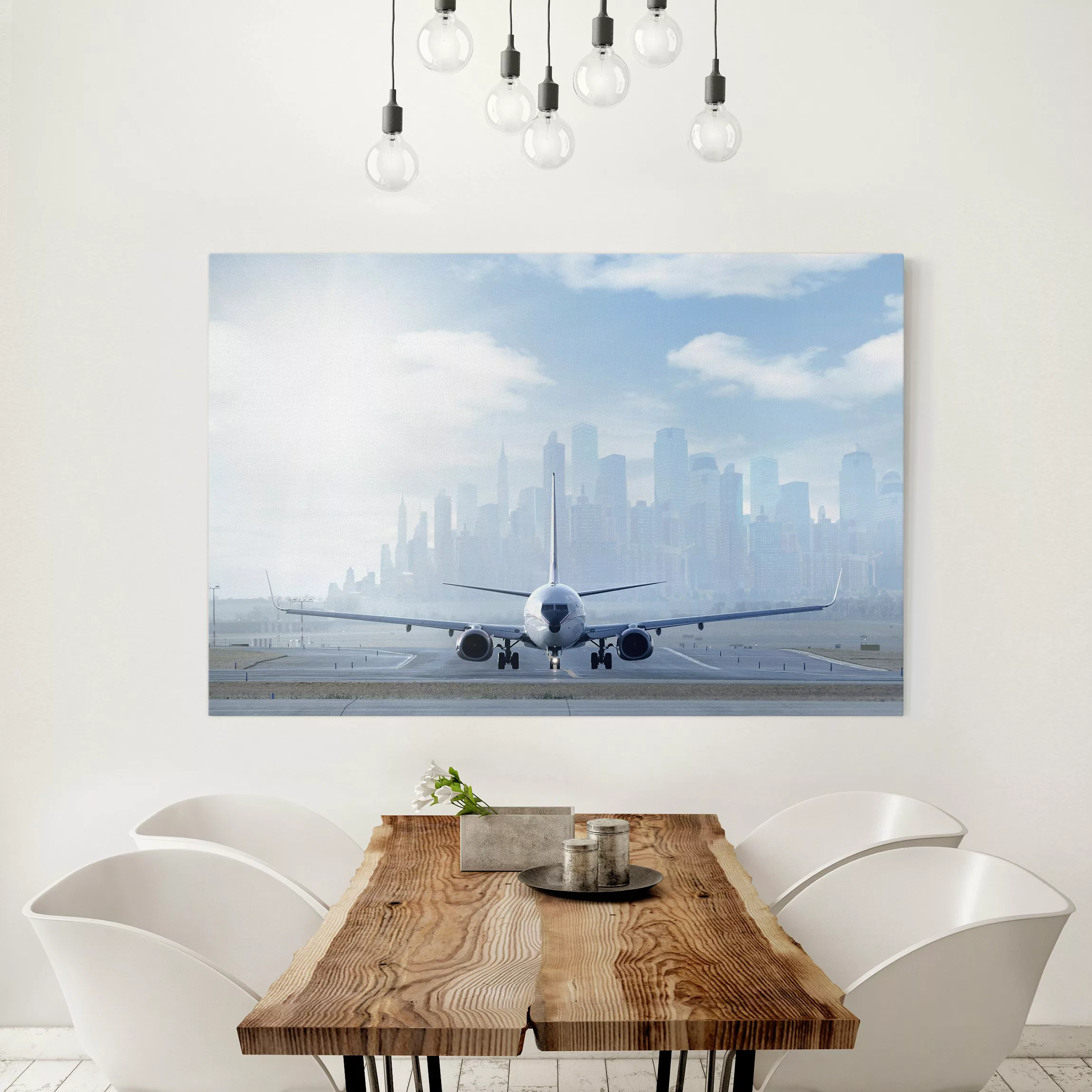 Leinwandbild Architektur & Skyline - Querformat Flugzeug vor dem Start günstig online kaufen