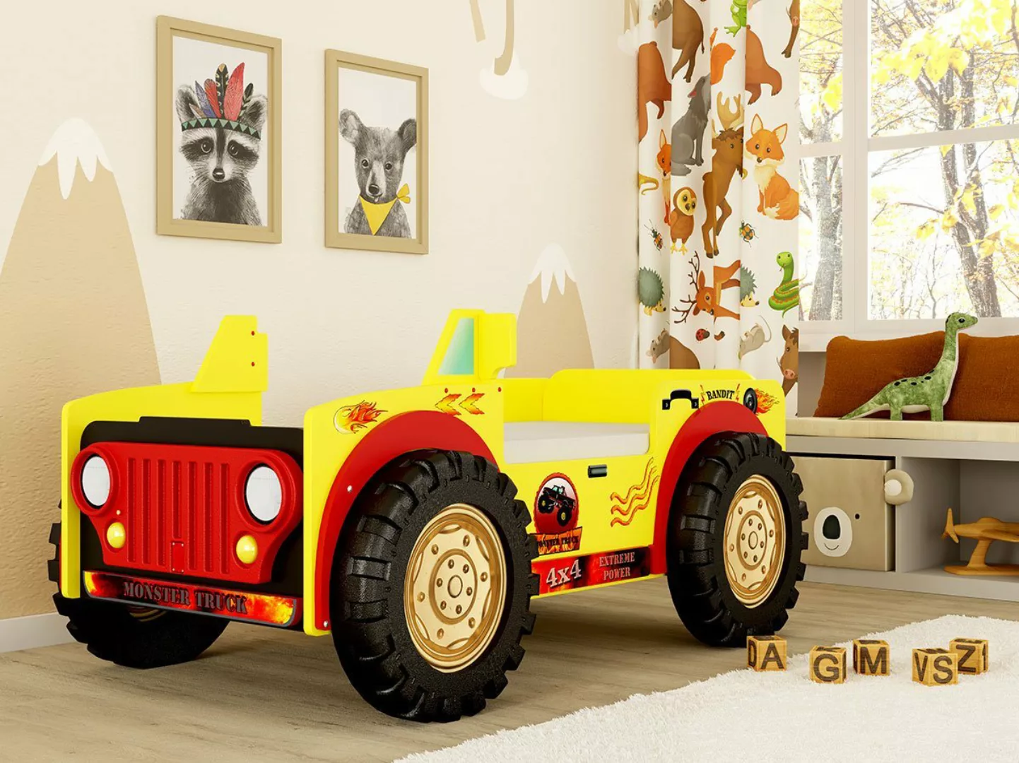 Faizee Möbel Kinderbett Monster Truck Kinderzimmerbett Hochwertiges MDF Bet günstig online kaufen