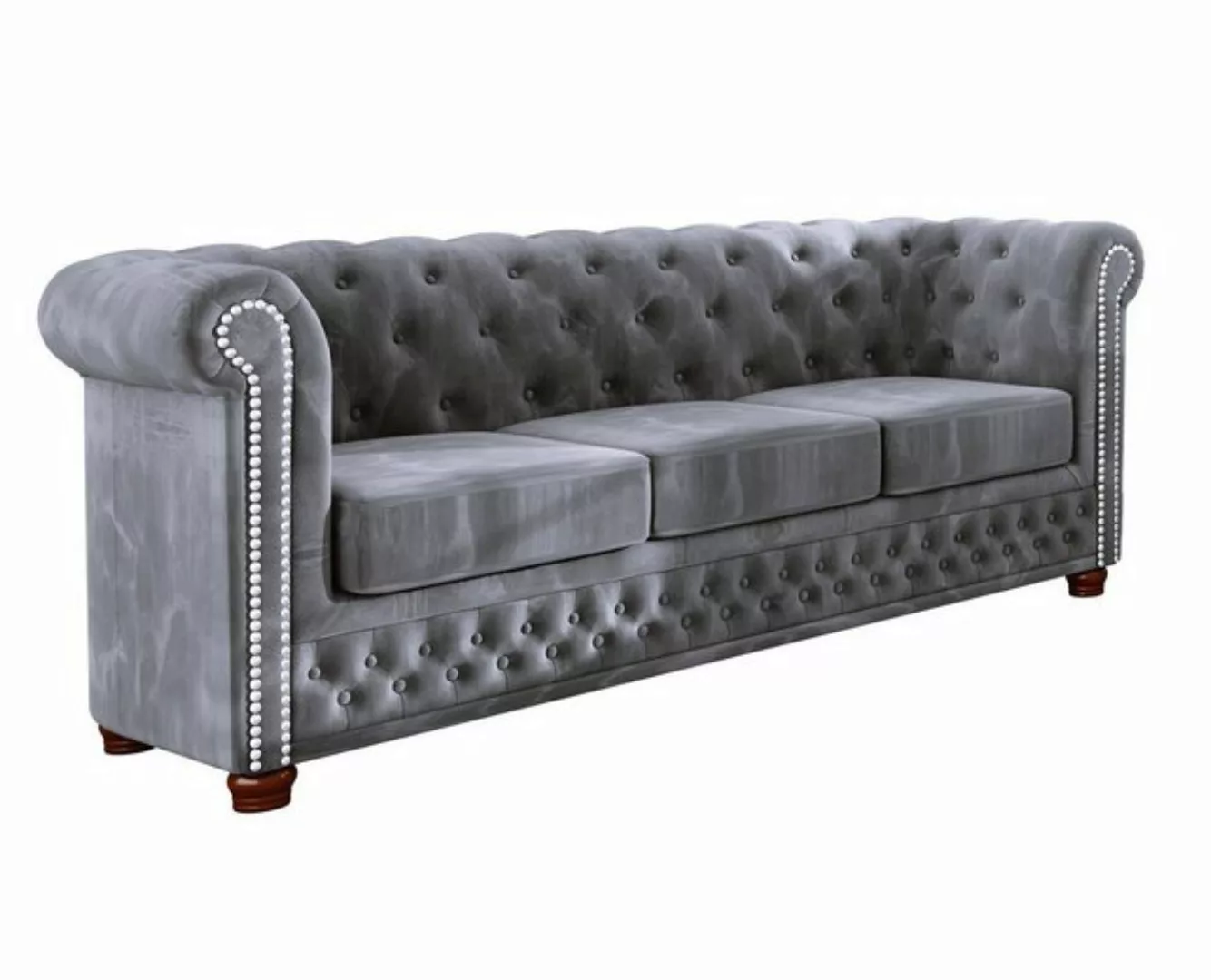 S-Style Möbel Chesterfield-Sofa Leeds 3-Sitzer aus Samt-Stoff mit Holzfüßen günstig online kaufen