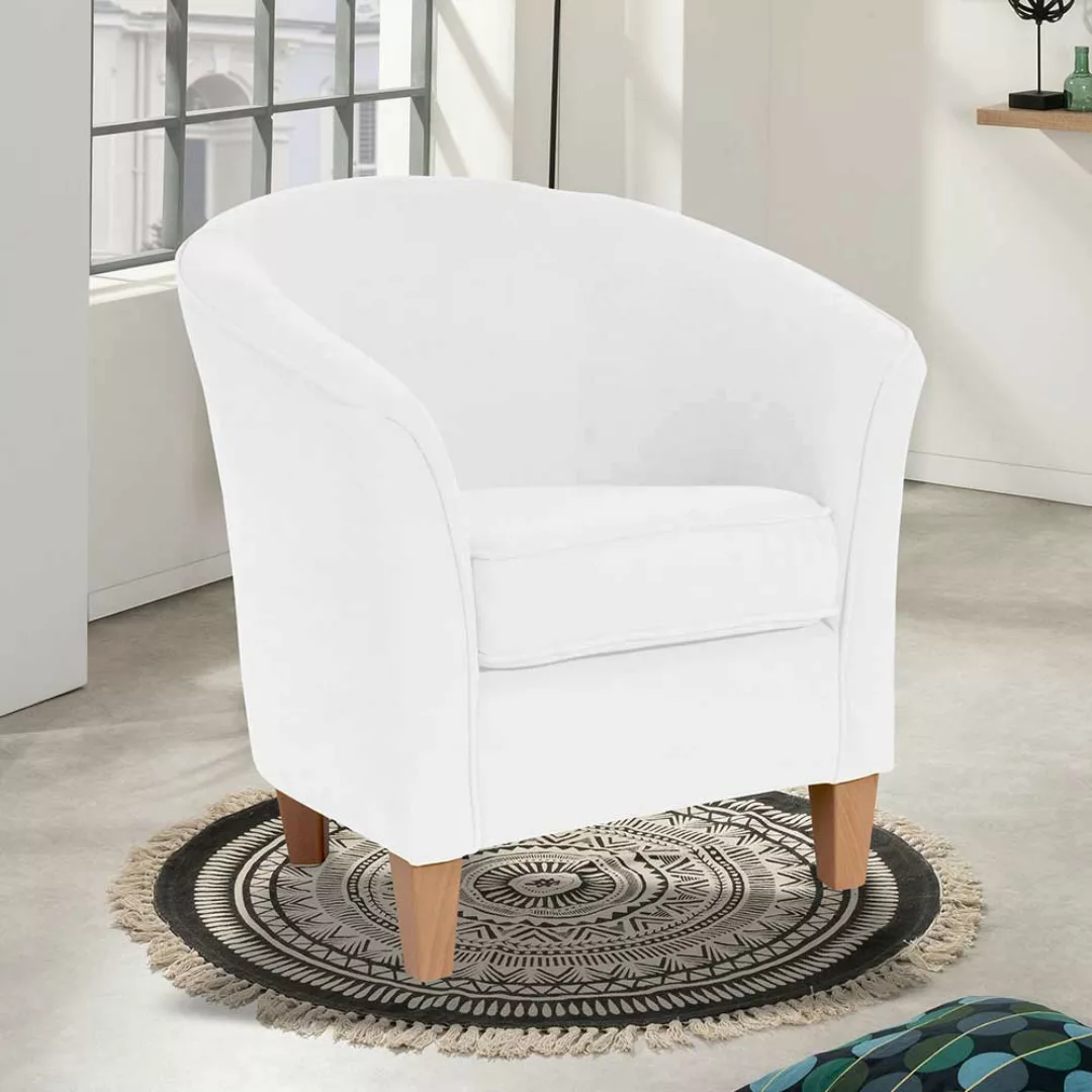 Cremeweißer Lounge Sessel in modernem Design Velours günstig online kaufen