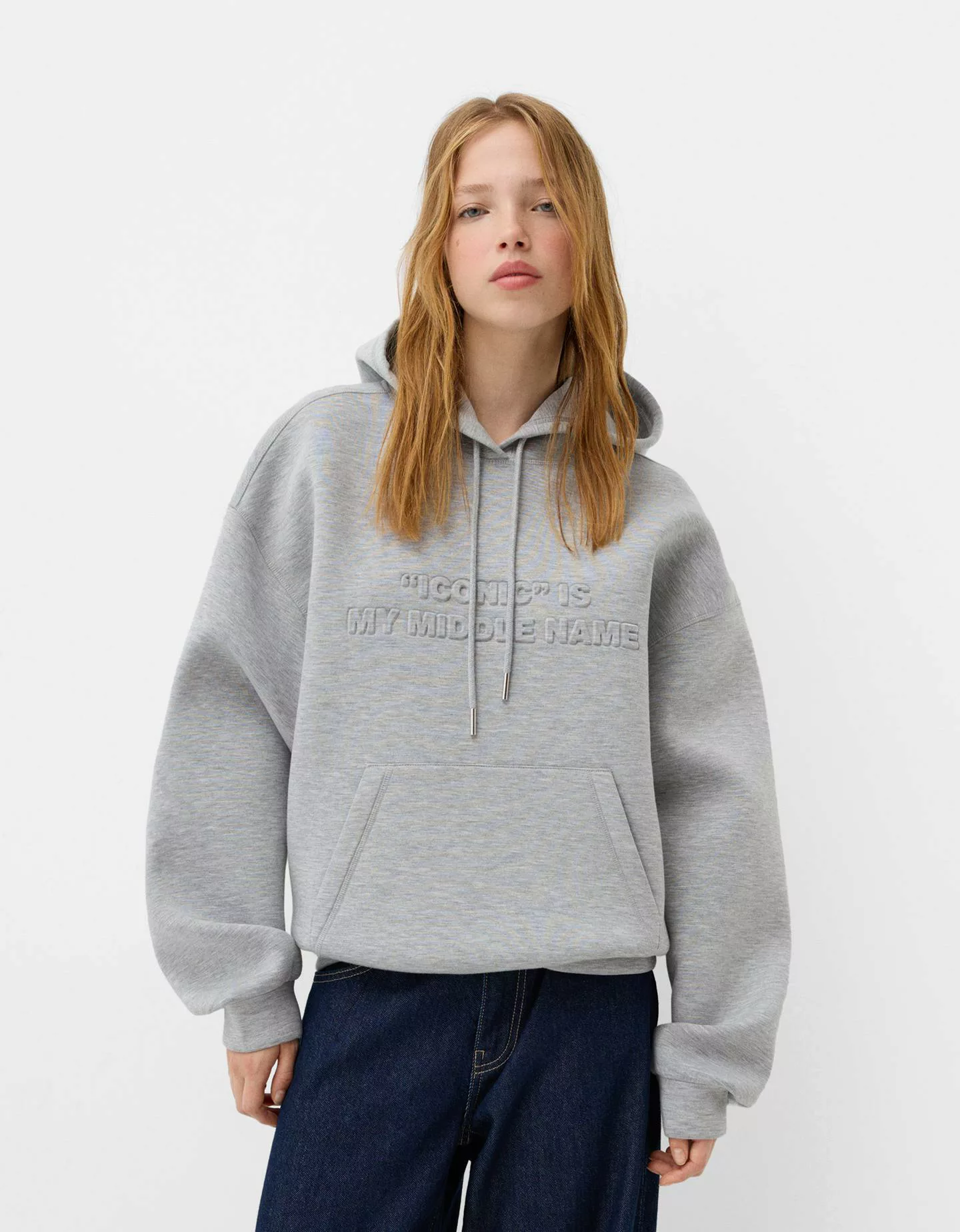 Bershka Hoodie Mit Kapuze Und Relief-Print Damen Xs Grau günstig online kaufen