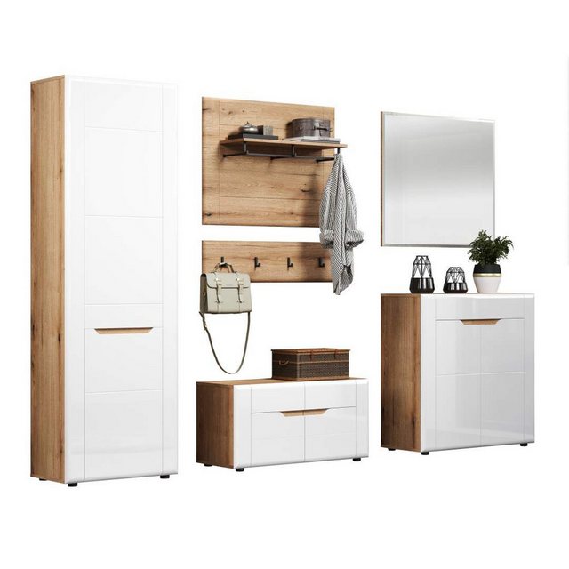 ebuy24 Kleiderschrank Marlon Garderobenmöbel Set weiß, Eiche dekor. (6-St) günstig online kaufen