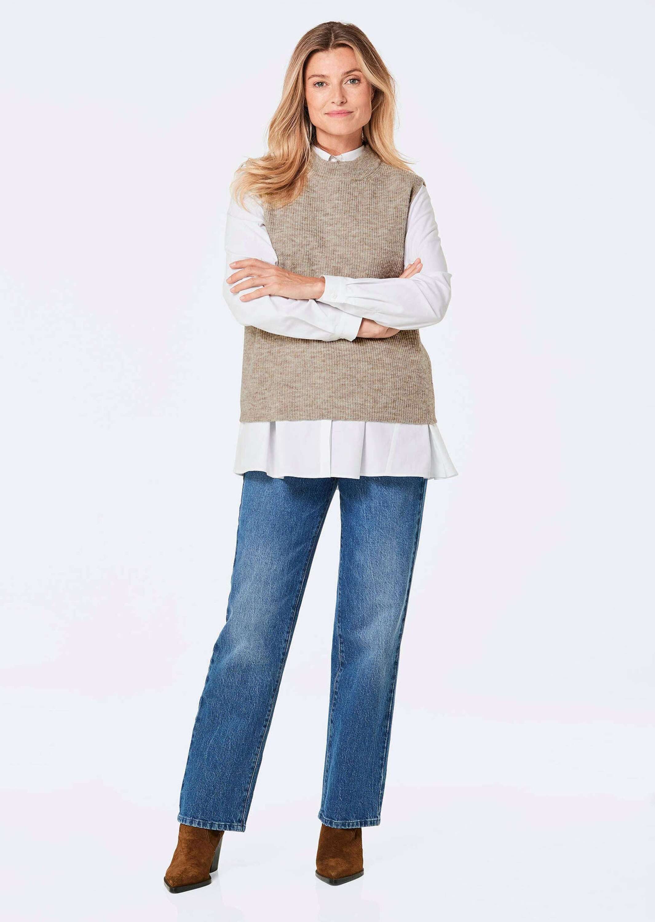 GOLDNER Strickpullover Rippstrick Pullunder mit Stehkragen günstig online kaufen