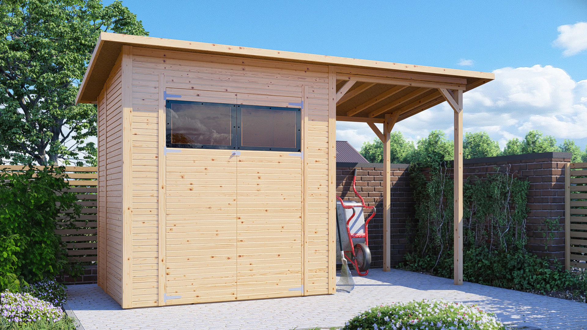 BERTILO Gartenhaus "Pent Modern 2 Plus naturbelassen", mit hohen Seitenwänd günstig online kaufen