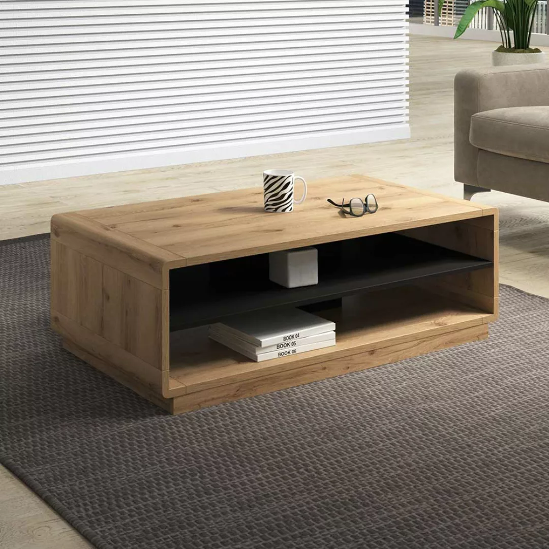 Wohnzimmer Tisch in Wildeichefarben Schwarz günstig online kaufen