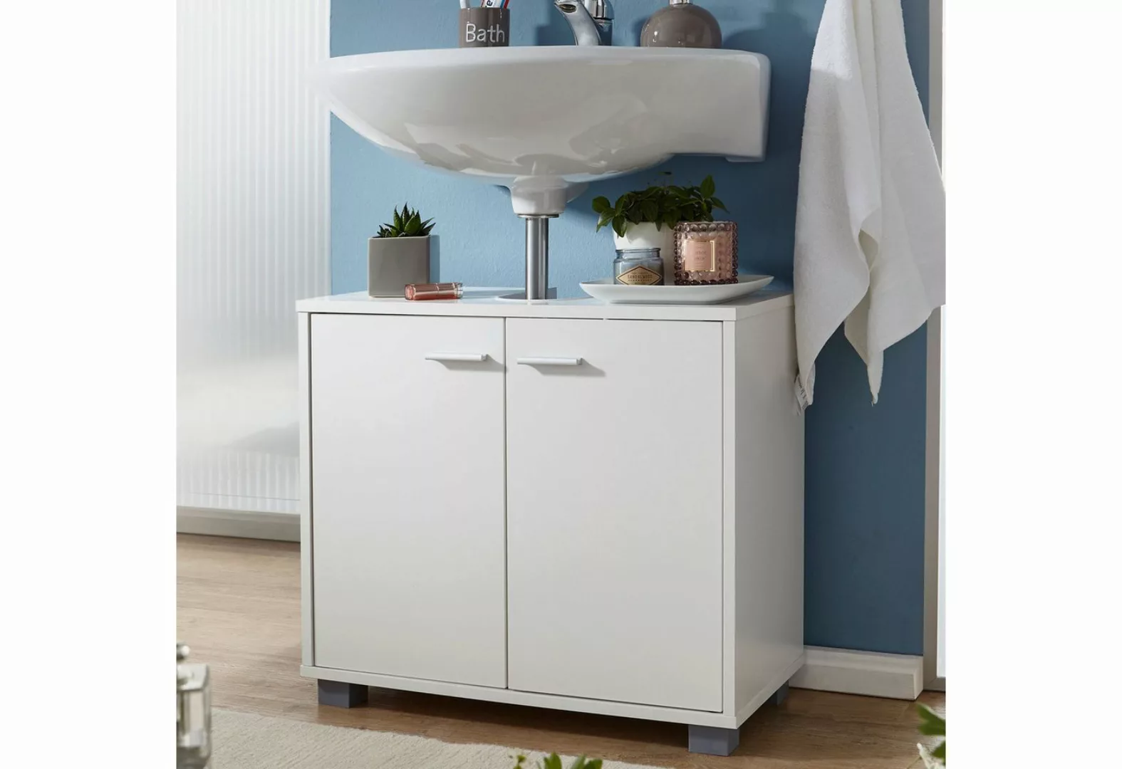 FineBuy Waschbeckenunterschrank Weiß 60 cm Breite weiß günstig online kaufen