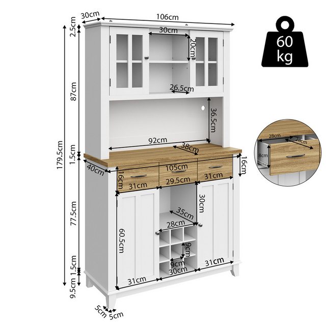 KoDise Küchenbuffet Küchenschrank mit LED-Beleuchtung, Verstellbaren Ablage günstig online kaufen