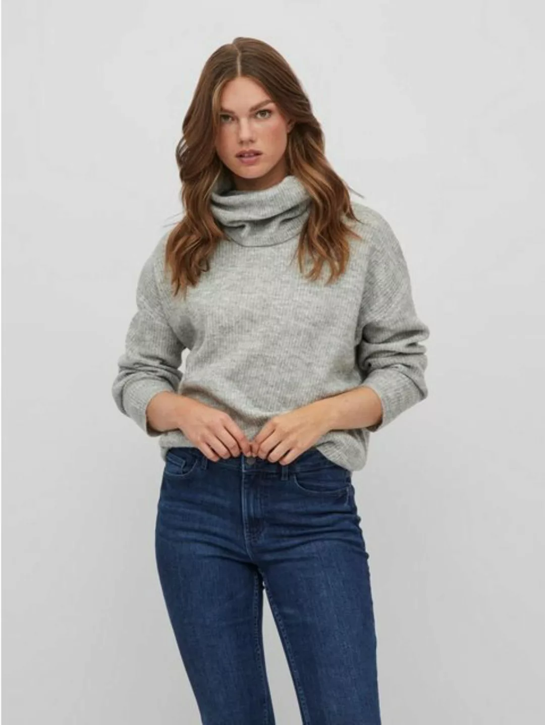 Vila Strickpullover Rollkragen Strickpullover Basic Sweater mit Schlitzen V günstig online kaufen