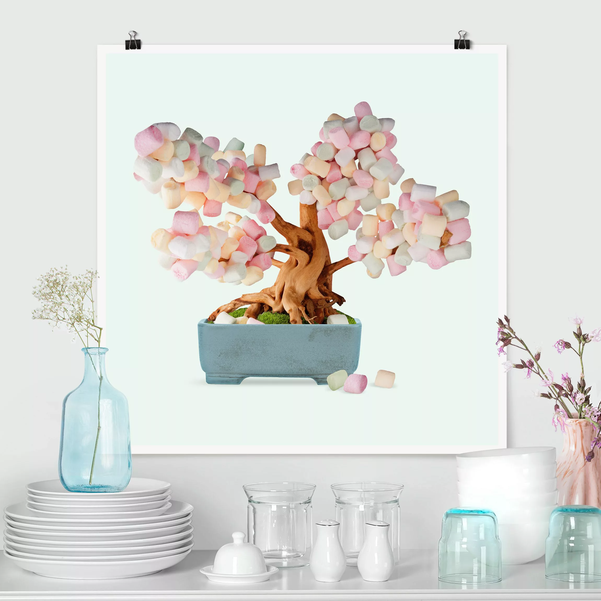 Poster Küche - Quadrat Bonsai mit Marshmallows günstig online kaufen