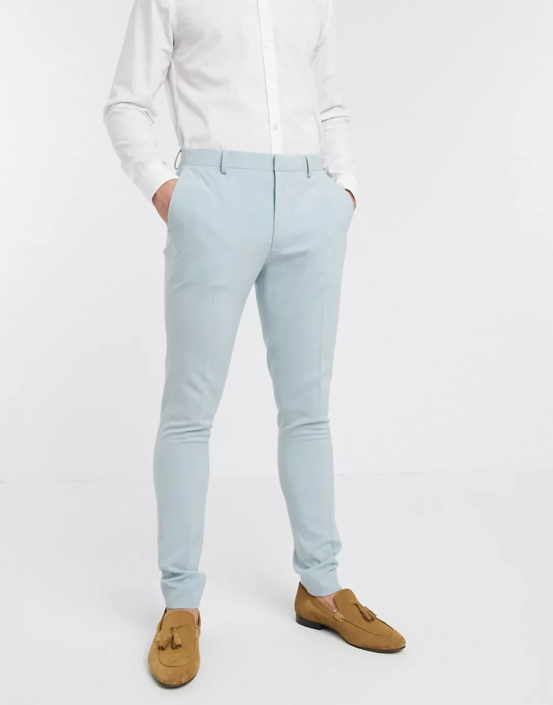 ASOS DESIGN – Wedding – Superenge Anzughose in Pastellblau günstig online kaufen