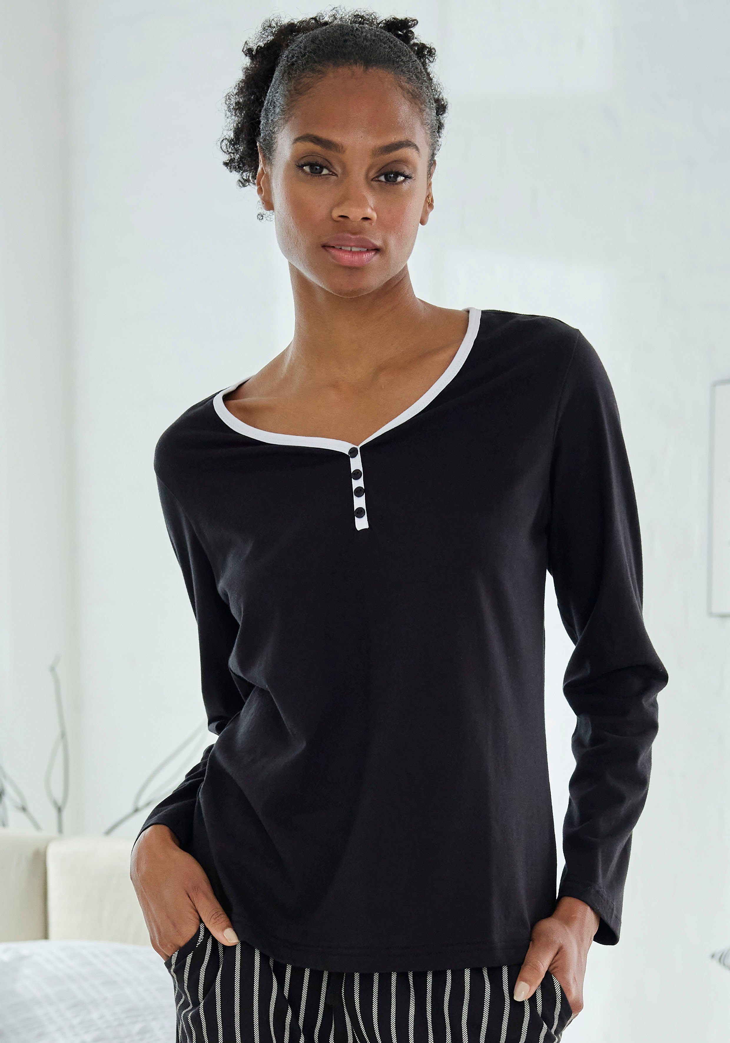 Vivance Dreams Pyjamaoberteil mit Paspel und günstig online kaufen
