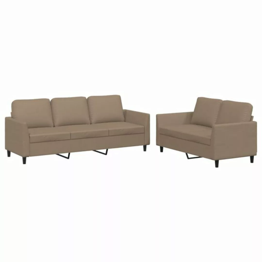 vidaXL Sofa, 2-tlg. Sofagarnitur mit Kissen Cappuccino-Braun Kunstleder günstig online kaufen