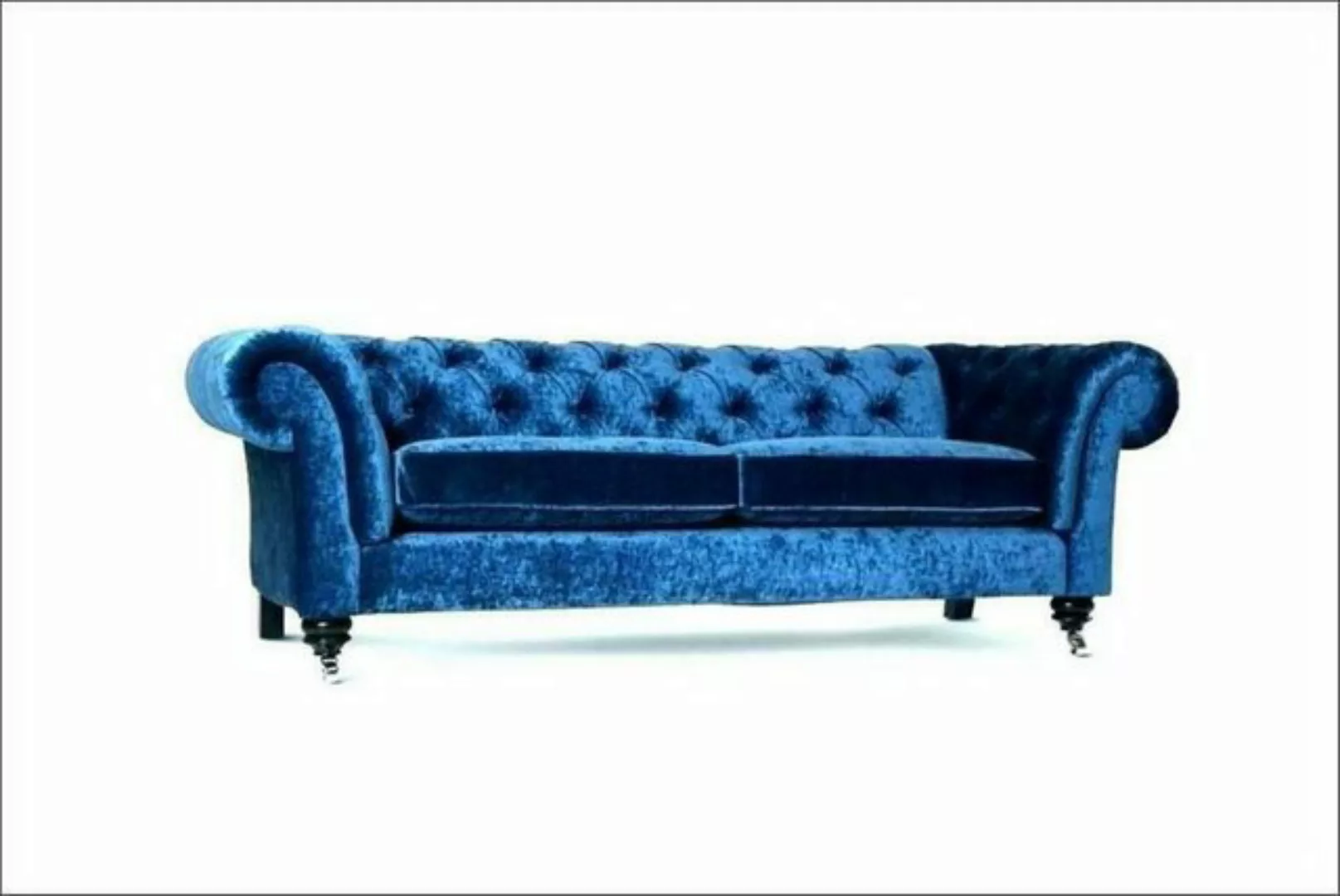 JVmoebel 3-Sitzer Chesterfield Samt Sofa 3 Sitzer Designer Blau Couchen Cou günstig online kaufen